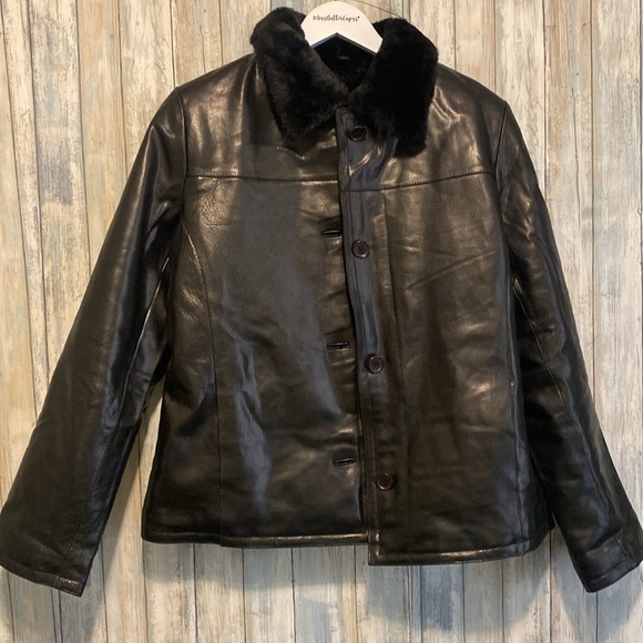 NWT Vintage Albert Duke Women’s 100% Leather Fur Lined Button Up Jacket | Large - Picture 2 of 9